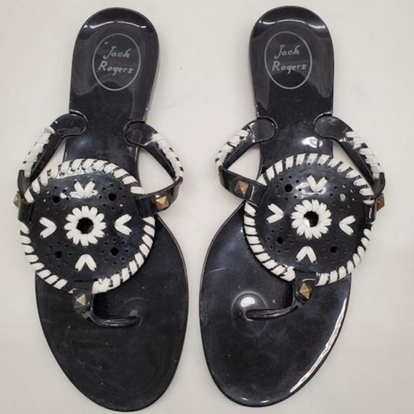 Jack Rogers Women's Georgica Jelly Black‎ White Thong Sandal - Picture 2 of 3